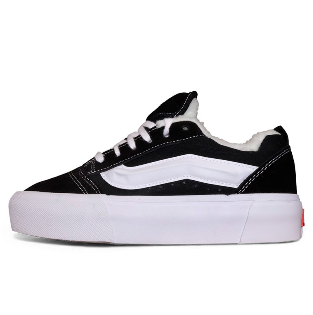 Vans Knu Skool Platform Black White WITH FUR